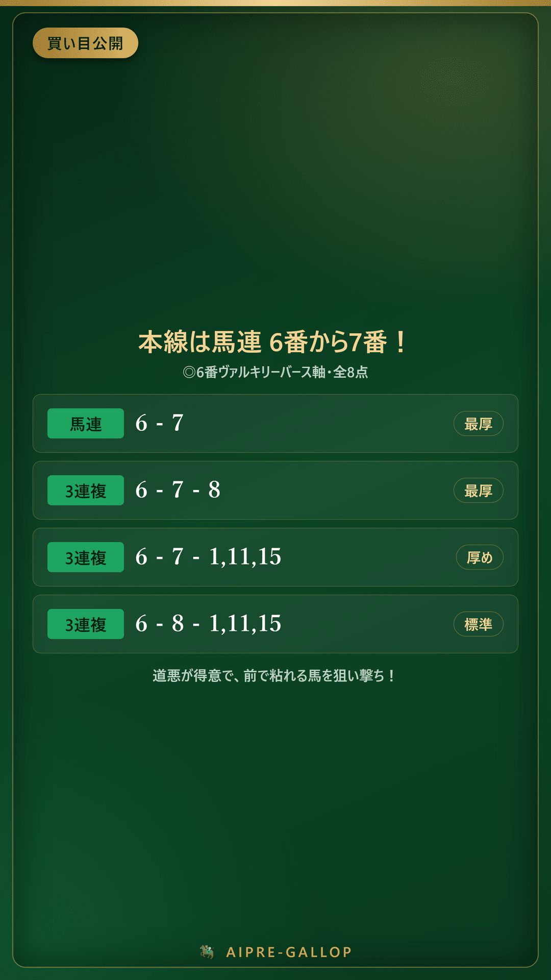 府中牝馬ステークス 2026 予想の買い目カードデザイン